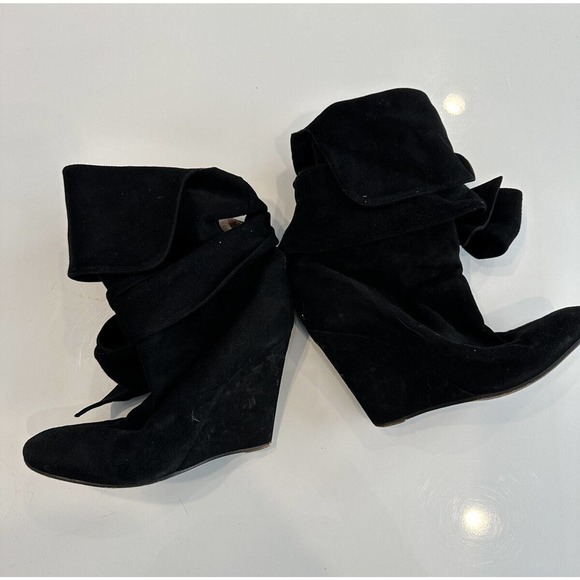 Chloè Black Suede Wrap Bow Booties Wedge Boots size 38 US 7.5 - Picture 6 of 11